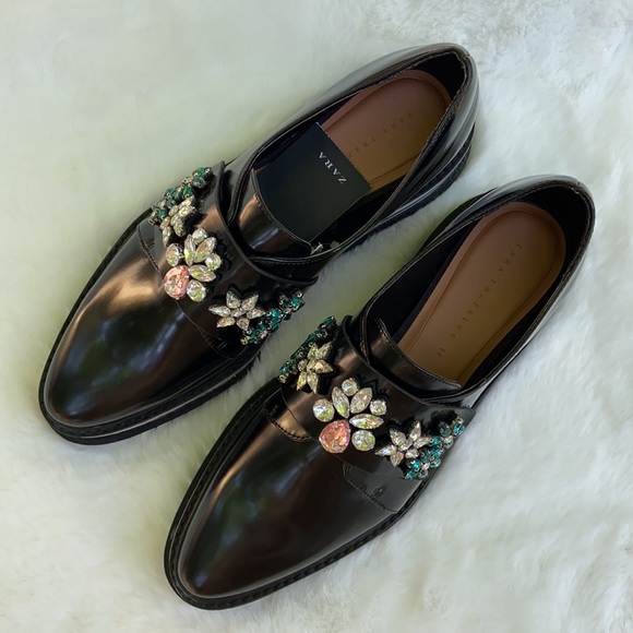 New Zara Trafaluc Bejeweled Platform black Shoes - Picture 12 of 14